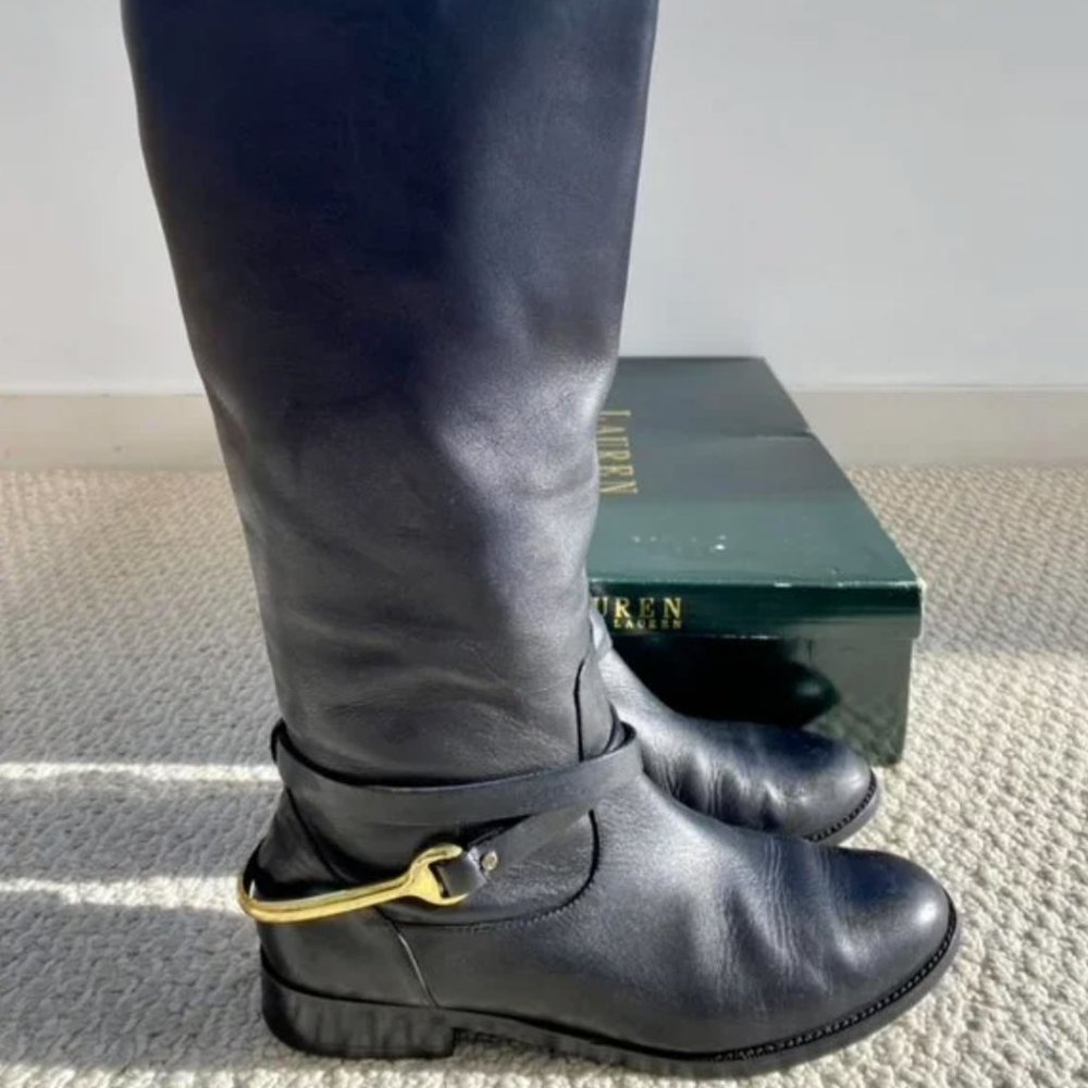 Lauren Ralph Lauren Black Leather Jenny Riding Boot (Size 11 * Run Small -10.5)